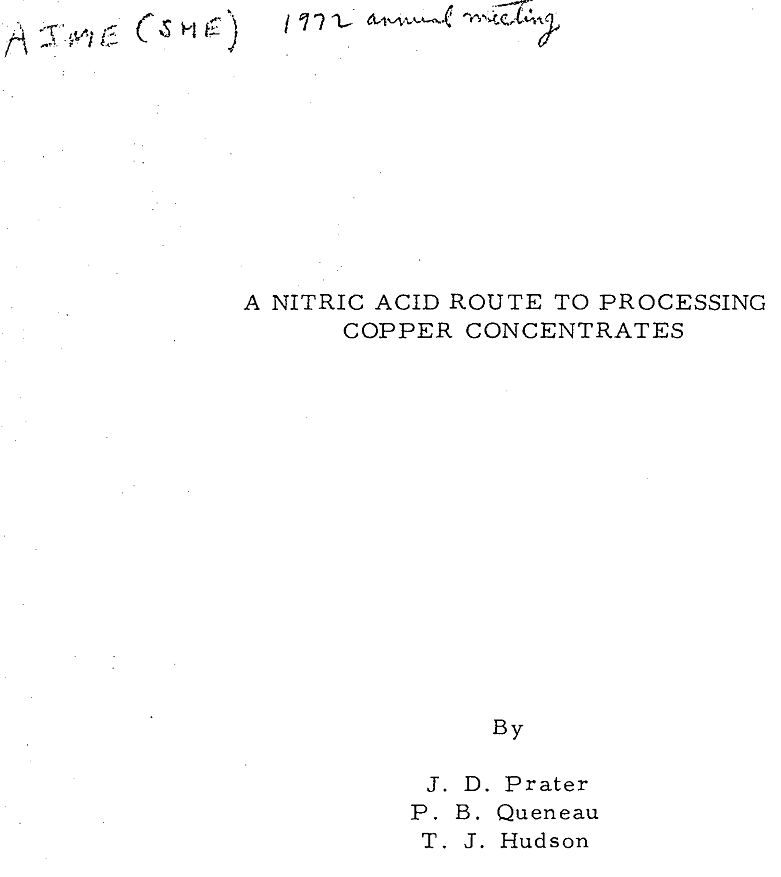 a nitric acid route to processing copper concentrates